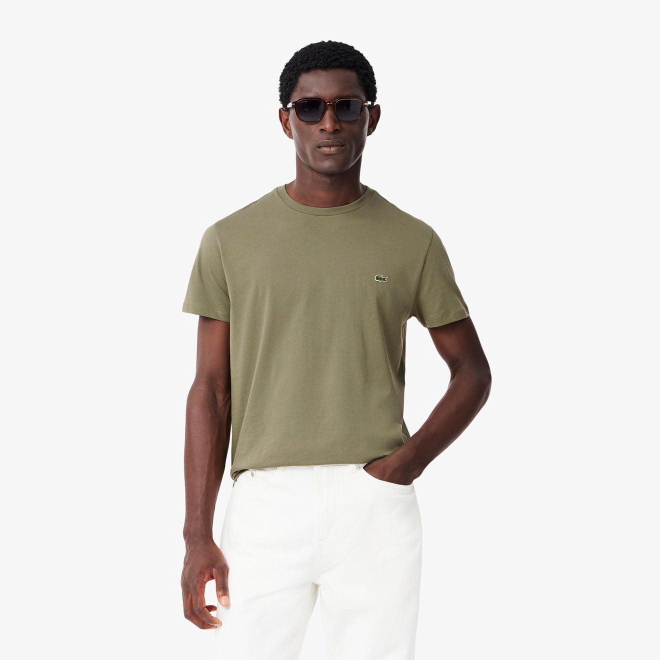 Lacoste Crew Neck Pima Cotton T-Shirt Khaki - Parasol Store