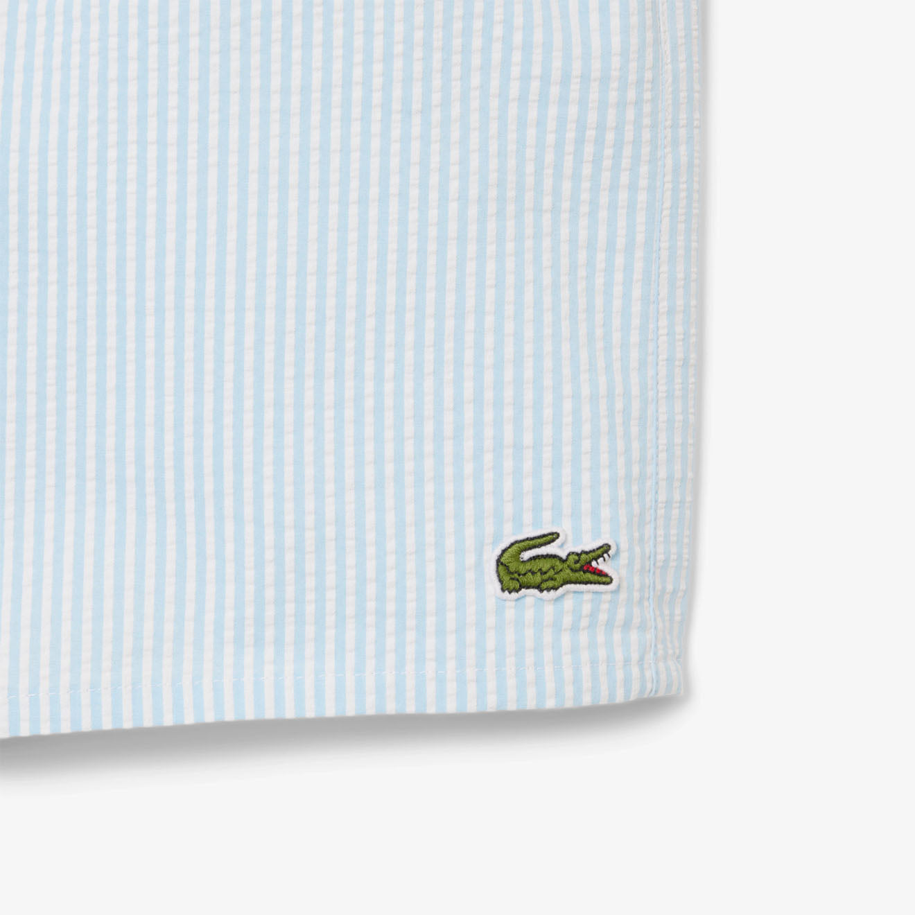 Lacoste Mid Length Striped Textured Swim Trunks White/Light Blue - Parasol Store
