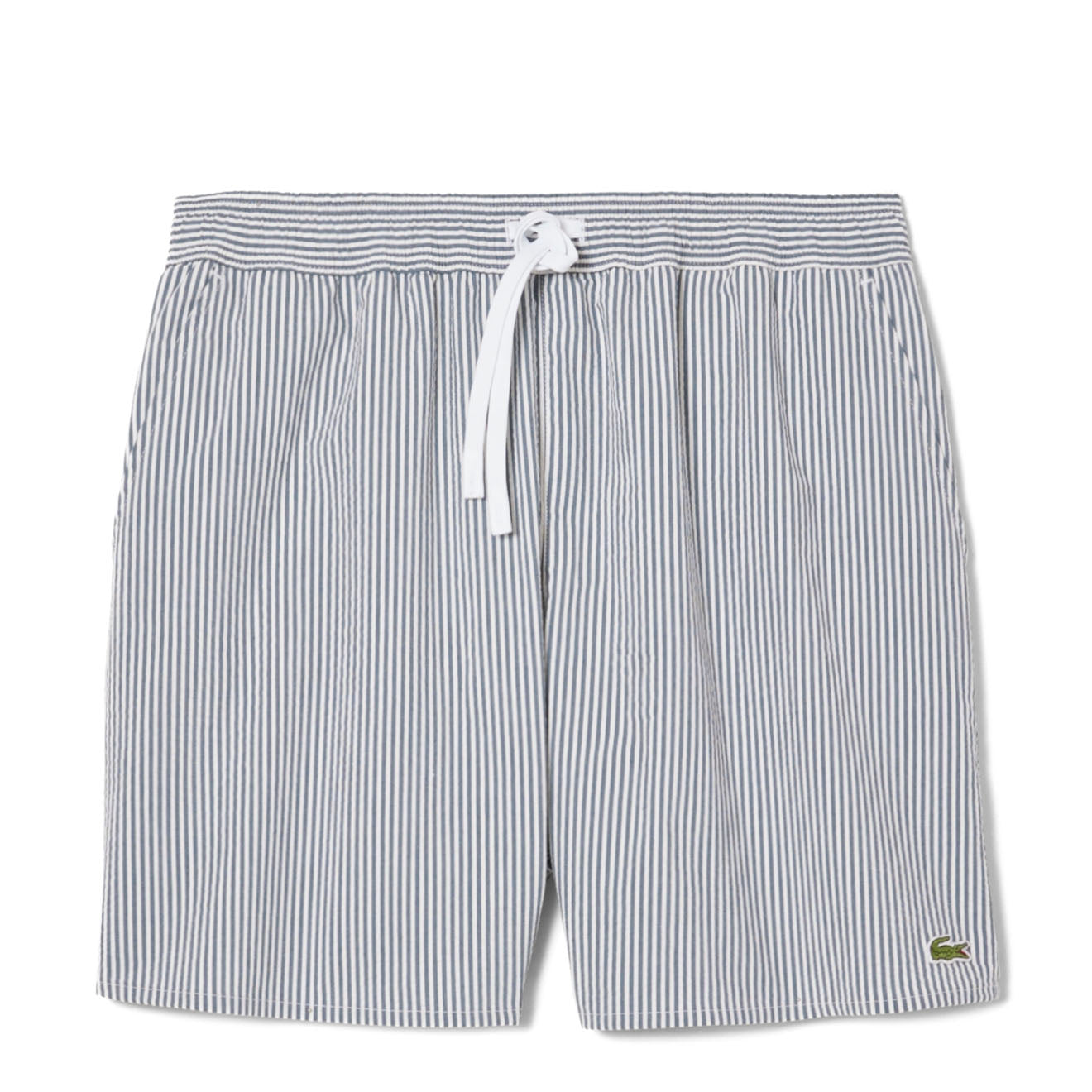 Lacoste Mid Length Striped Textured Swim Trunks White/Navy