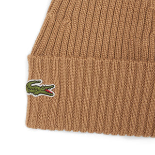 Lacoste Rib Knit Brushed Wool Beanie Date Brown
