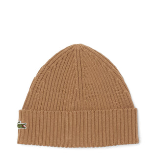 Lacoste Rib Knit Brushed Wool Beanie Date Brown