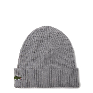 Lacoste Rib Knit Brushed Wool Beanie Heather Agate - Parasol Store