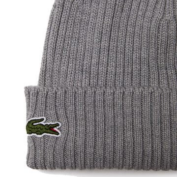 Lacoste Rib Knit Brushed Wool Beanie Heather Agate - Parasol Store