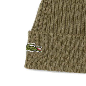 Lacoste Rib Knit Brushed Wool Beanie Khaki Green