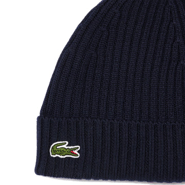 Lacoste Rib Knit Brushed Wool Beanie Navy Blue - Parasol Store