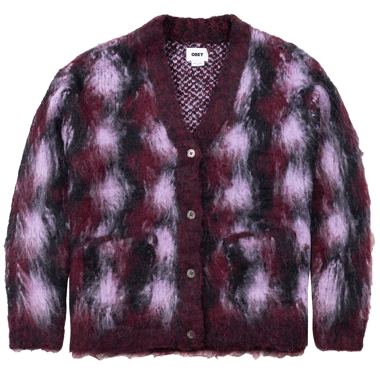 Obey Womens Amoeba Cardigan Berry Multi - Parasol Store