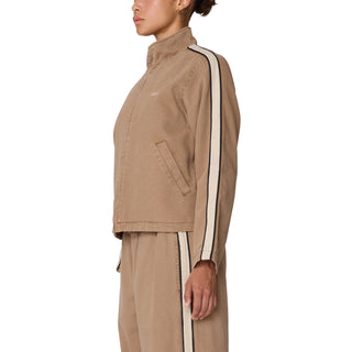 Obey Womens Astrid Stripe Jacket Tan Faded Wash - Parasol Store