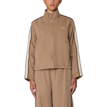 Obey Womens Astrid Stripe Jacket Tan Faded Wash - Parasol Store