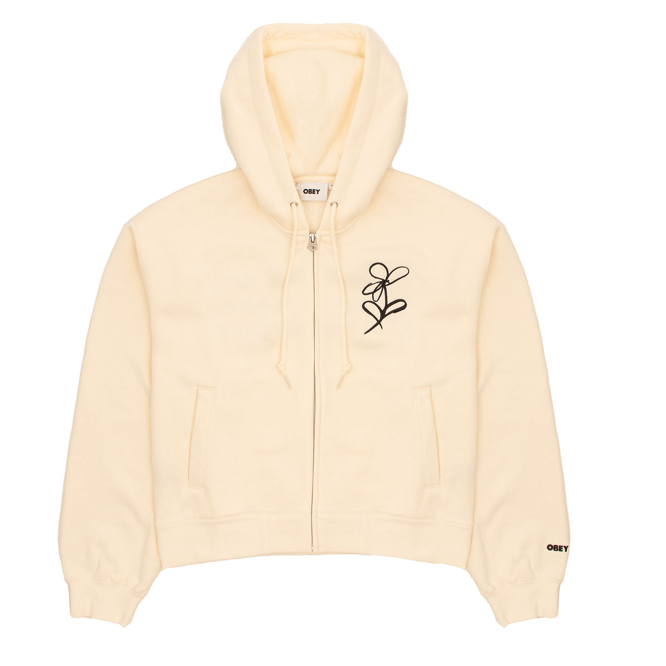 Obey Womens Chalk Writing Zip Hood Unbleached - Parasol Store