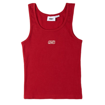 Obey Womens Ribbon Rib Tank Red - Parasol Store