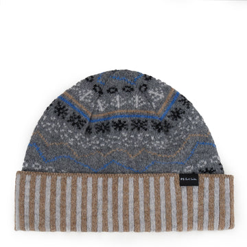 Paul Smith Doodle Fairisle Knitted Beanie Hat Navy - Parasol Store