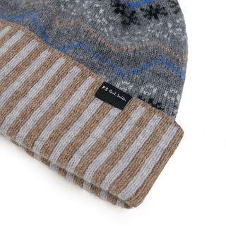 Paul Smith Doodle Fairisle Knitted Beanie Hat Navy - Parasol Store