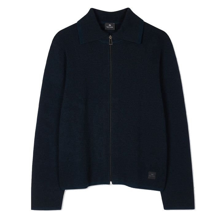 Paul Smith Navy Cotton-Blend Textured Zip Cardigan Navy - Parasol Store