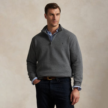 Polo Ralph Lauren Double-Knit Mesh Quarter-Zip Pullover Fortress Grey Heather