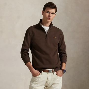 Polo Ralph Lauren Double-Knit Mesh Quarter-Zip Pullover Nutmeg Brown