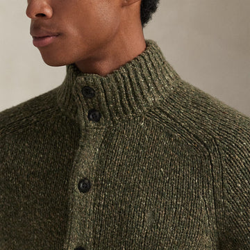 Polo Ralph Lauren Wool-Blend Mockneck Cardigan Olive Marl - Parasol Store