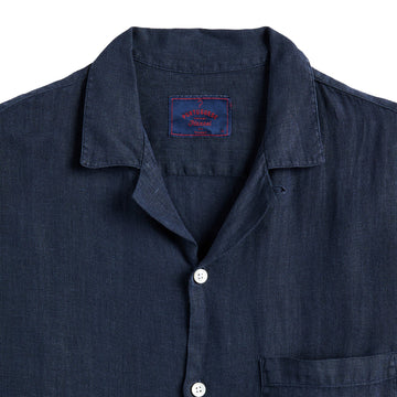 Portuguese Flannel Linen Camp Collar S/S shirt Navy - Parasol Store
