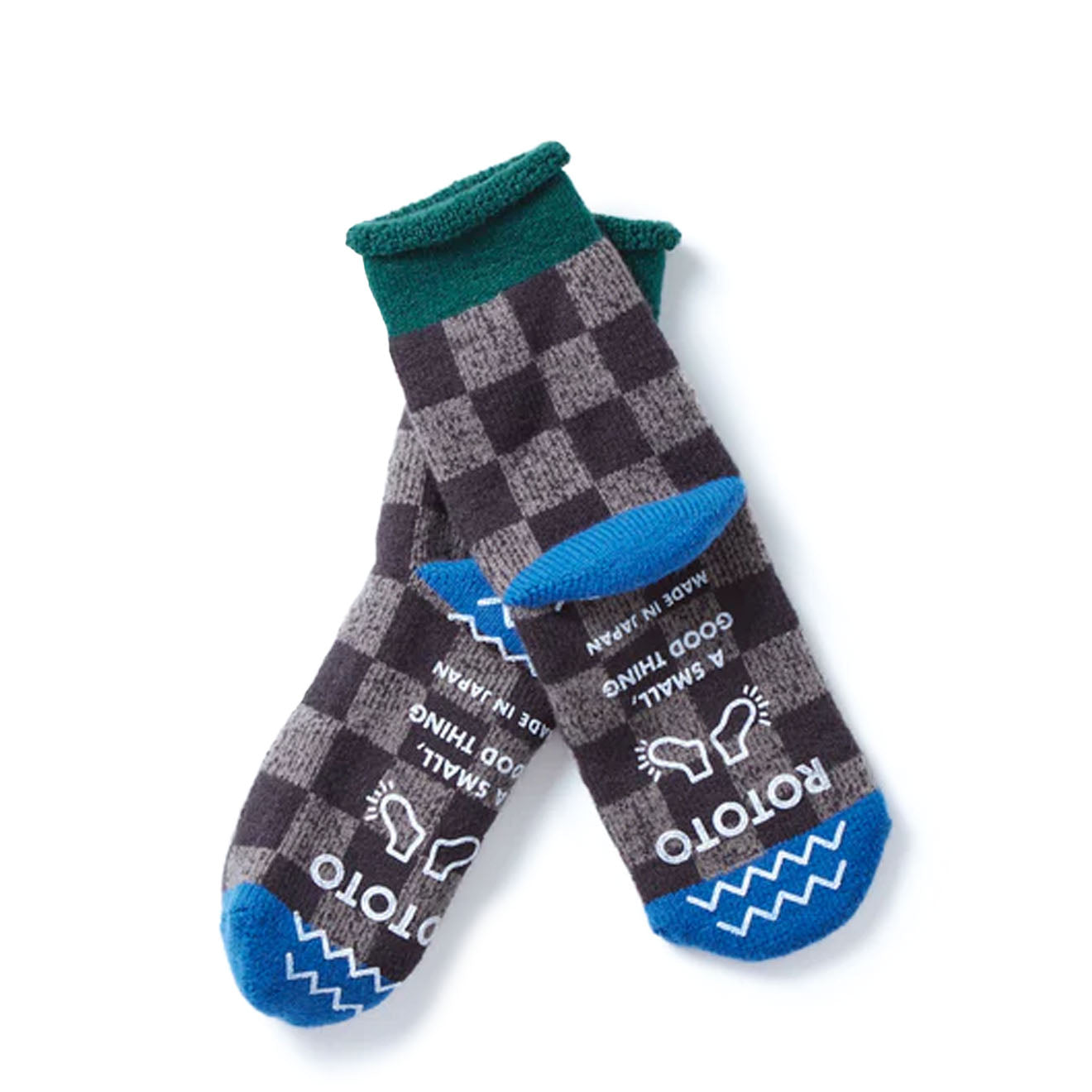 Rototo Pile Room Socks Checkerboard Dark Green / Blue - Parasol Store