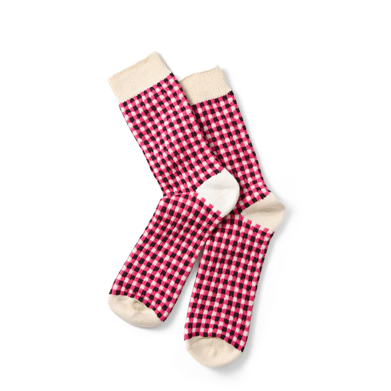 Rototo Womens Gingham Sock Pink / Black - Parasol Store
