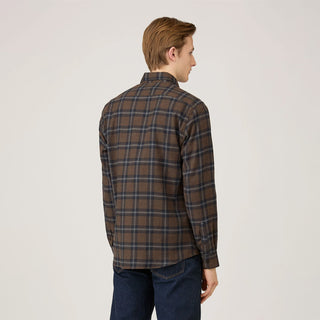 Sunspel Brushed Cotton Flannel Check Shirt Bark Check - Parasol Store
