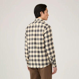 Sunspel Brushed Cotton Flannel Check Shirt Ecru / Truffle Check - Parasol Store