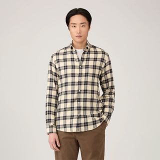 Sunspel Brushed Cotton Flannel Check Shirt Ecru / Truffle Check - Parasol Store