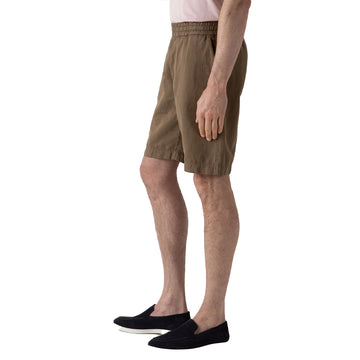 Sunspel Cotton Linen Drawstring Shorts Dark Tan - Parasol Store