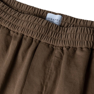 Sunspel Cotton Linen Drawstring Shorts Dark Tan - Parasol Store