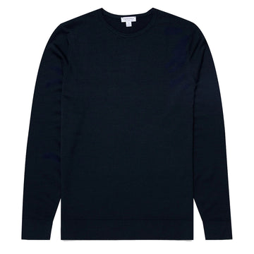 Sunspel Extra-Fine Merino Crew Neck Knit Light Navy - Parasol Store