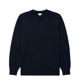 Sunspel Fisherman Mock Neck Jumper Navy - Parasol Store