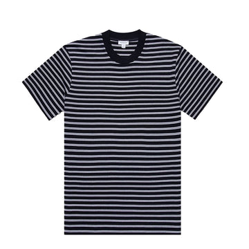 Sunspel Heavy Weight Stripe S/S Crew Tee Navy / White - Parasol Store