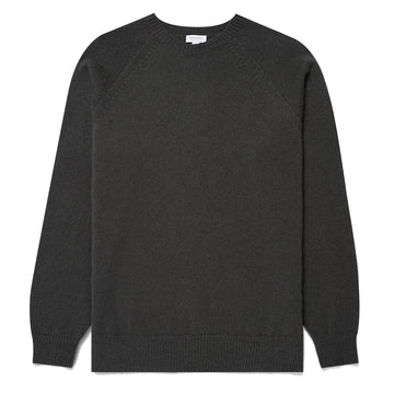 Sunspel Lambswool Crew Neck Drill Green - Parasol Store