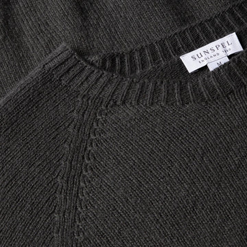 Sunspel Lambswool Crew Neck Drill Green - Parasol Store