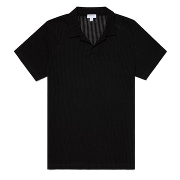 Sunspel Linear Mesh Polo Shirt Black - Parasol Store