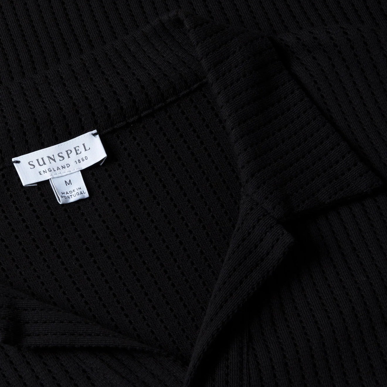 Sunspel Linear Mesh Polo Shirt Black - Parasol Store
