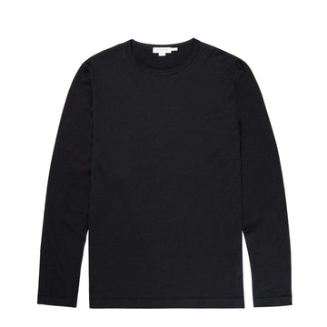 Sunspel Long Sleeve Crew Neck T-Shirt Black - Parasol Store