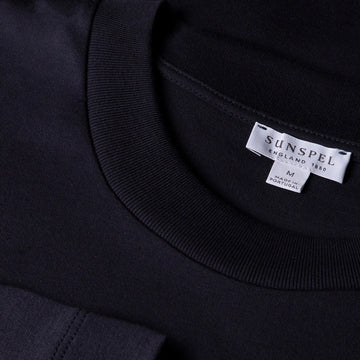 Sunspel Long Sleeve Heavyweight T-shirt Navy - Parasol Store