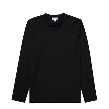 Sunspel Long Sleeve Riviera Midweight T-Shirt Black - Parasol Store