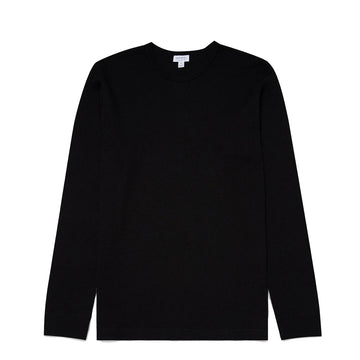 Sunspel Long Sleeve Waffle T-shirt Black - Parasol Store