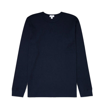 Sunspel Long Sleeve Waffle T-shirt Navy - Parasol Store