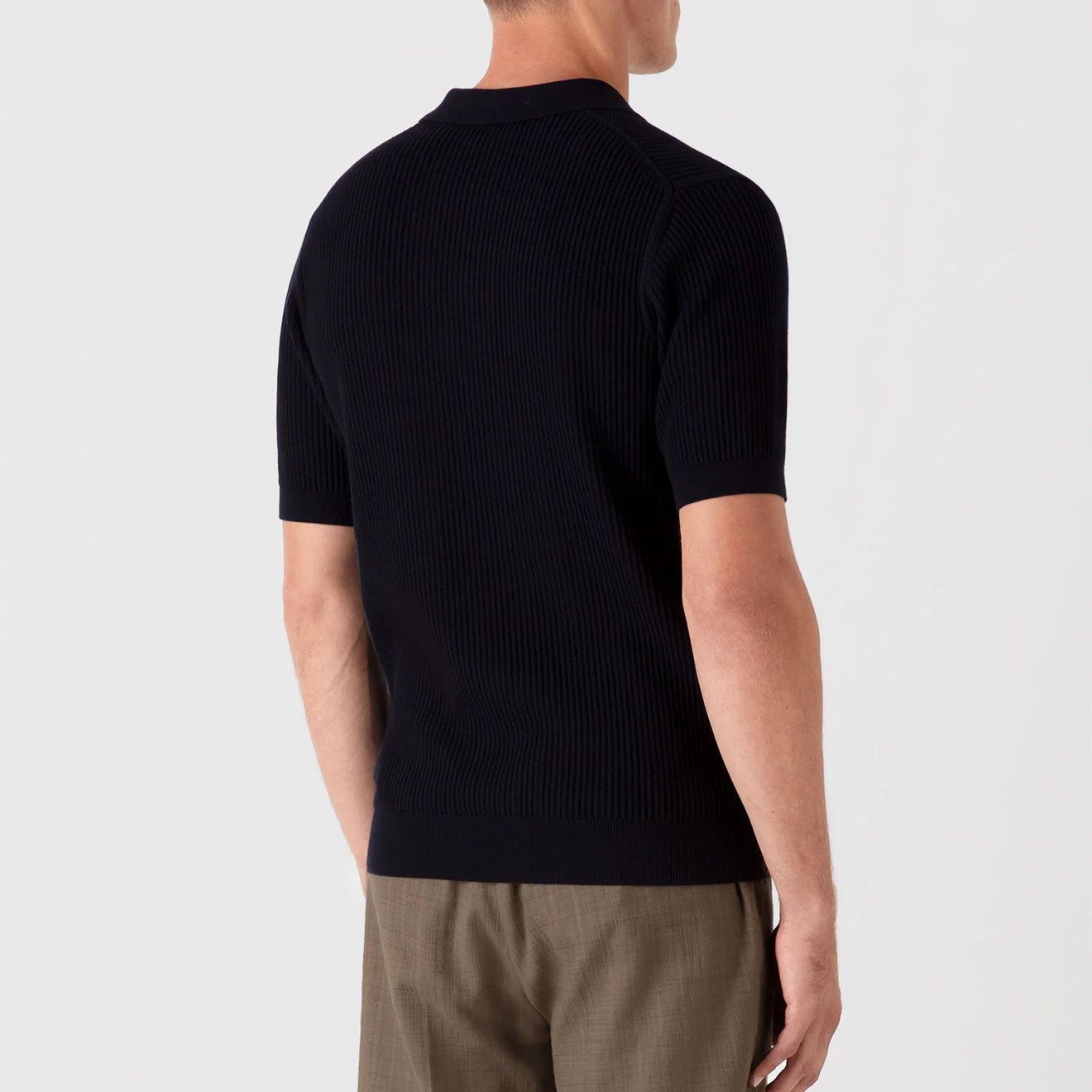 Sunspel Mesh Stitch S/S Polo Knitwear Navy - Parasol Store