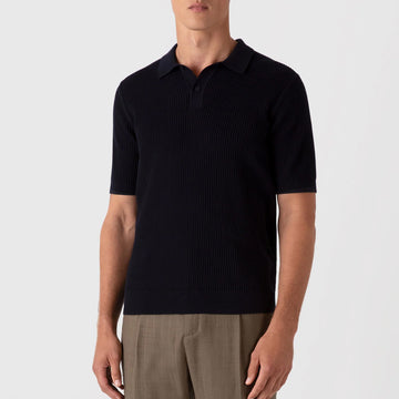 Sunspel Mesh Stitch S/S Polo Knitwear Navy - Parasol Store