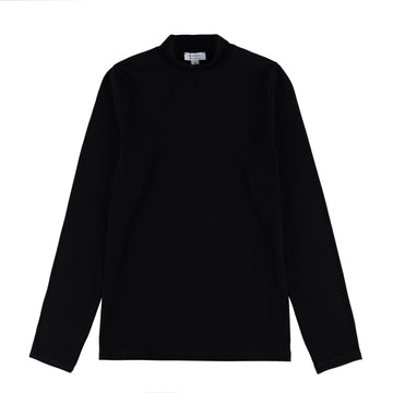Sunspel Womens Mock Neck L/S Top Black - Parasol Store