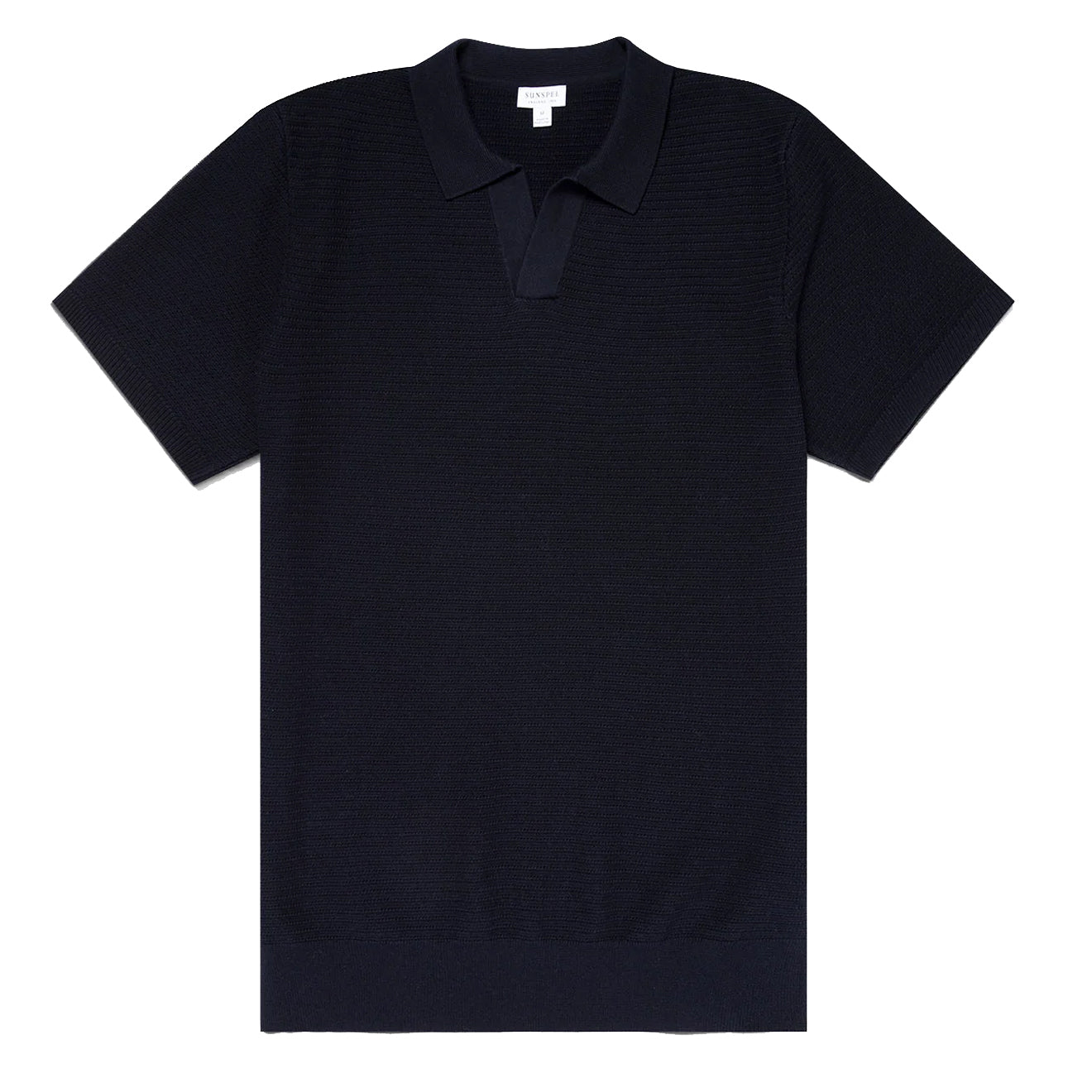 Sunspel Open Textured Polo Shirt Navy - Parasol Store