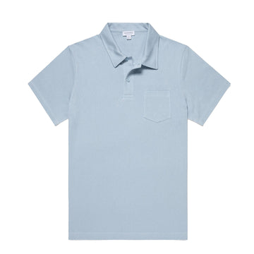 Sunspel Riviera Polo Shirt Blue Mist - Parasol Store