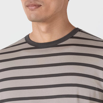 Sunspel S/S Stripe Crew Neck Tee Ash Grey / Charcoal - Parasol Store