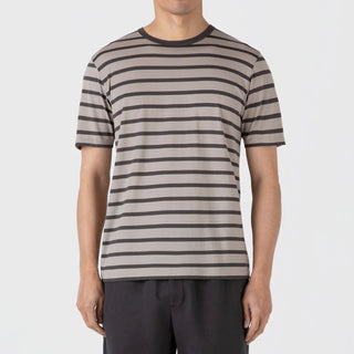 Sunspel S/S Stripe Crew Neck Tee Ash Grey / Charcoal - Parasol Store
