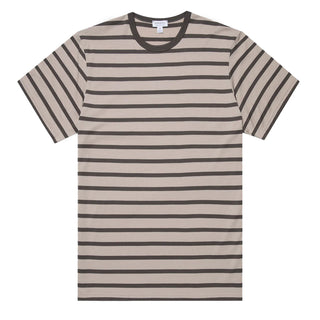 Sunspel S/S Stripe Crew Neck Tee Ash Grey / Charcoal - Parasol Store