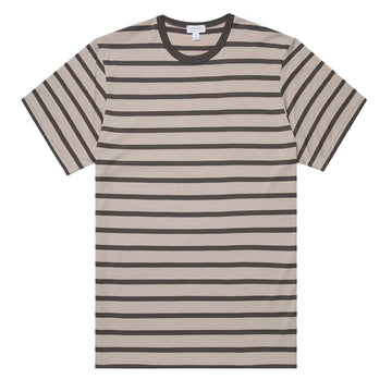 Sunspel S/S Stripe Crew Neck Tee Ash Grey / Charcoal - Parasol Store