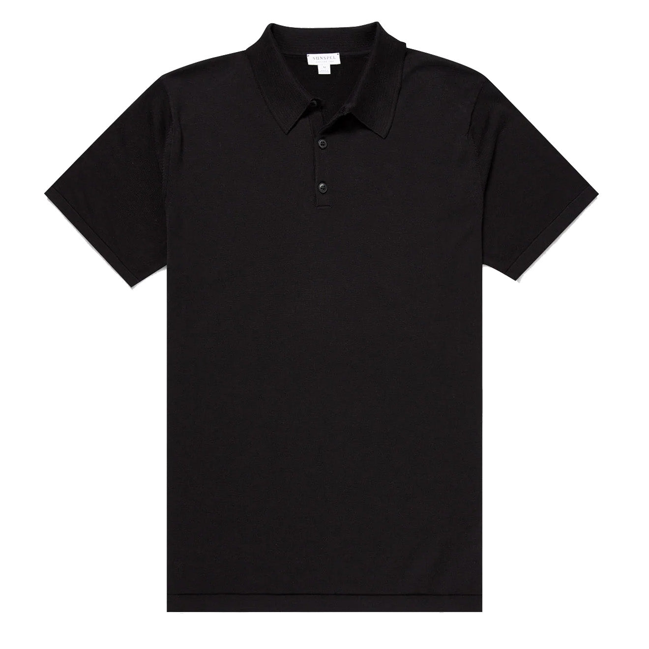 Sunspel Sea Island Cotton Polo Shirt Black - Parasol Store